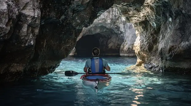 Sea kayaking to the Blue Cave